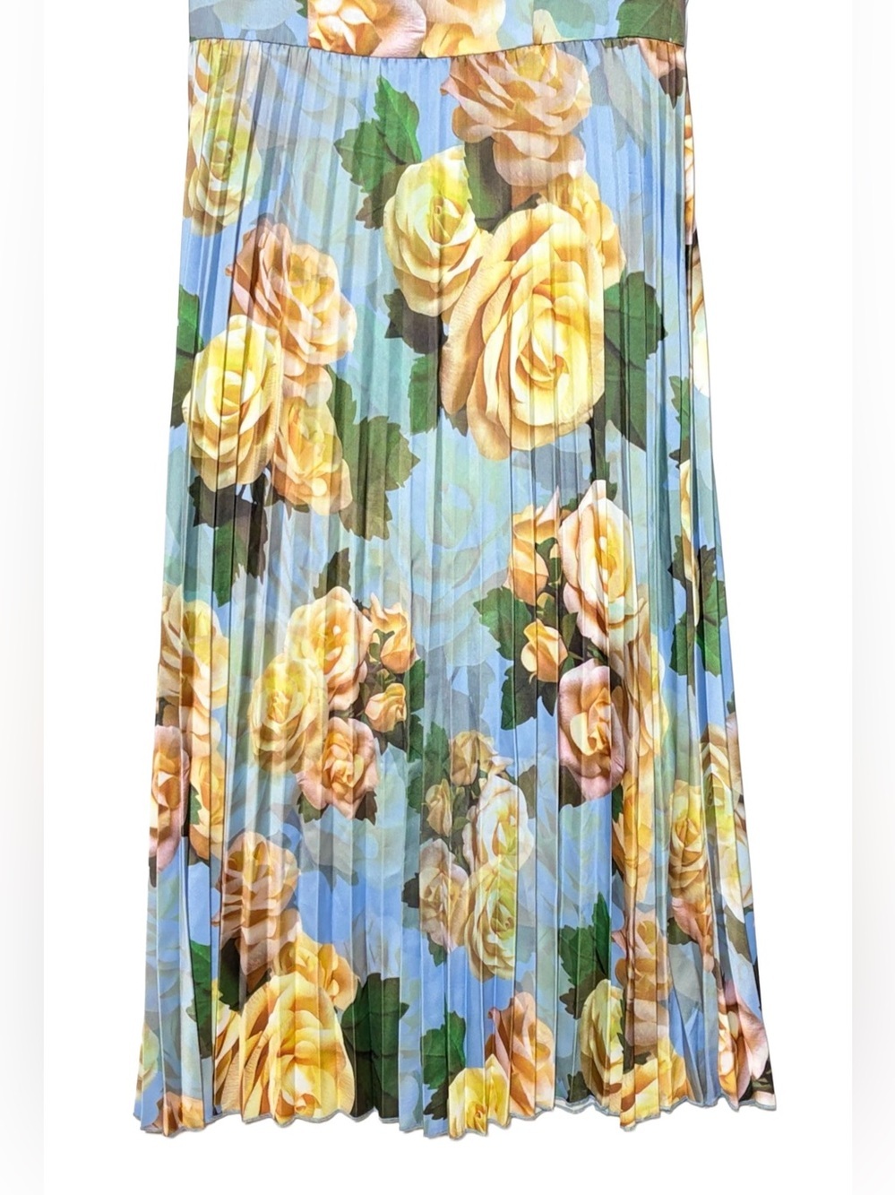 Chi Chi London Blue Floral Pleated Midi Dress with Square Neck, Size US 8; UK 12 - Picture 9 of 14